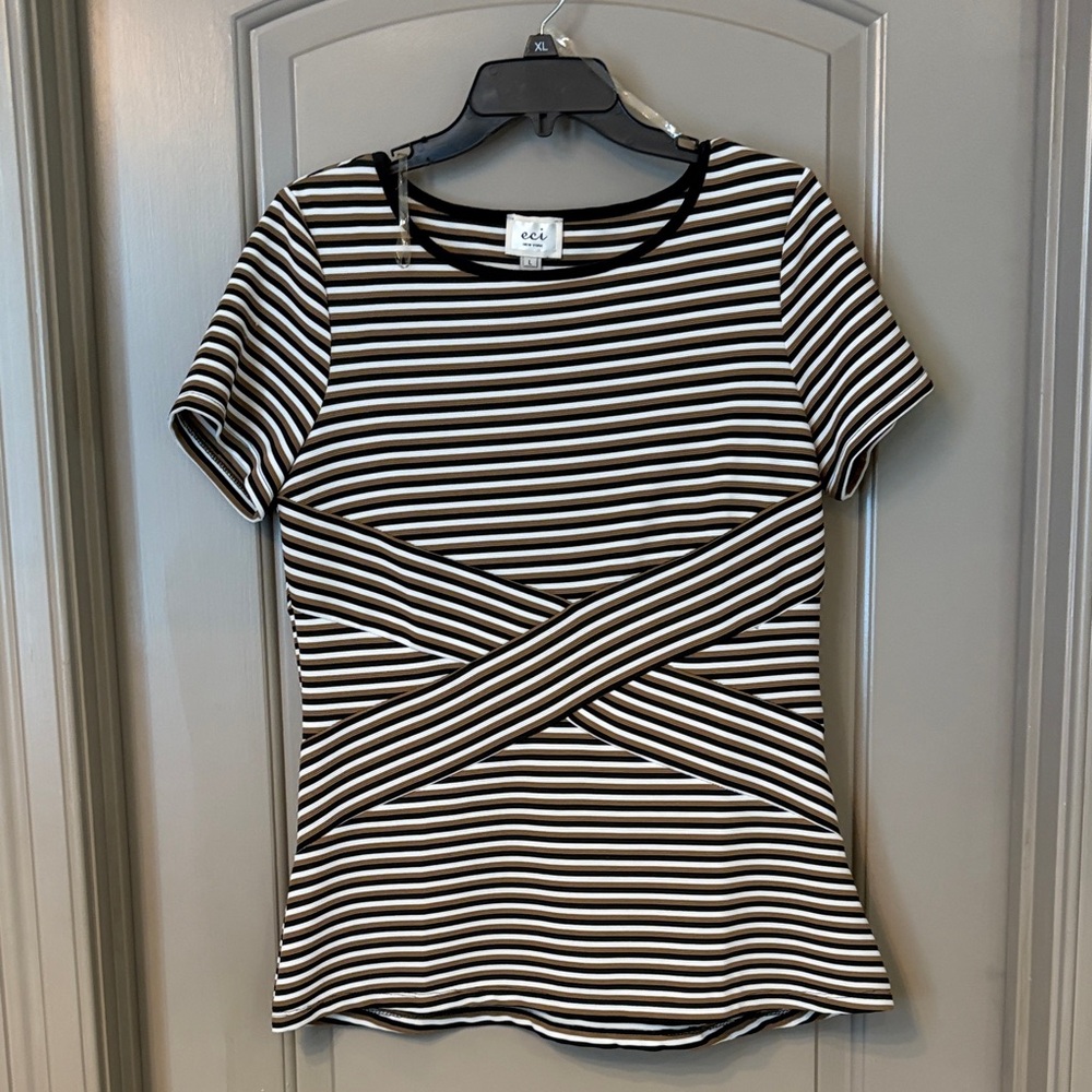 Cato Black and White Crisscross Striped Tee